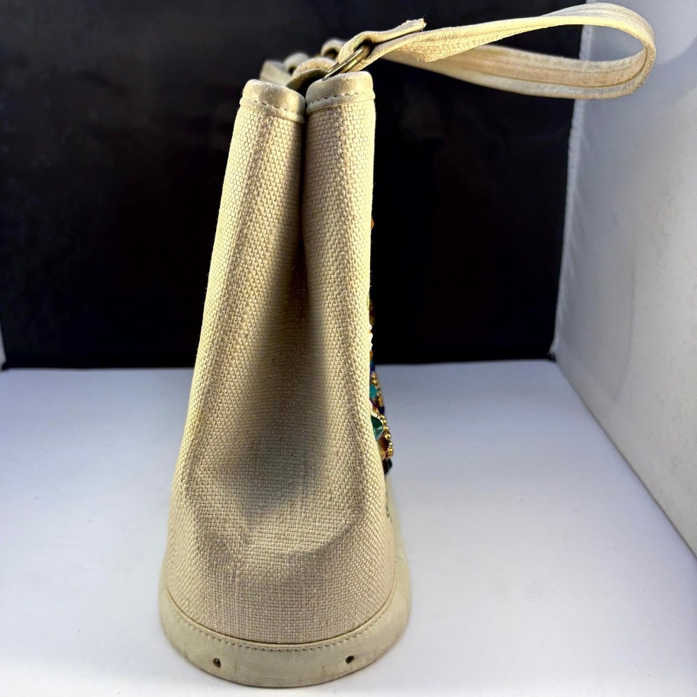 Vintage Enid Collins Flower Garden Jeweled Canvas Leather Handbag Horse Logo - Picture 3 of 15